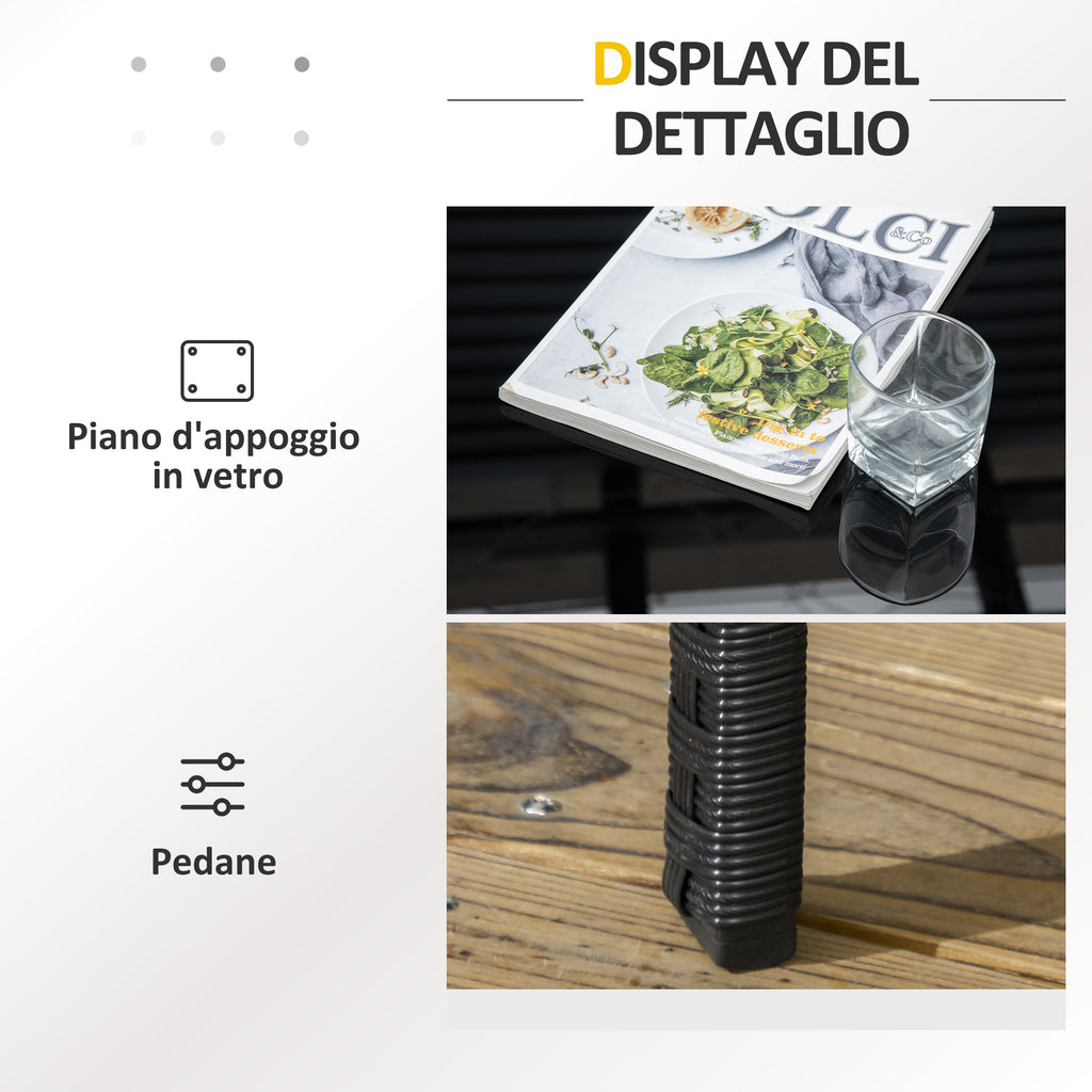 PE Rattan Outdoor Lounge with Sofa, 2 Armchairs with Cushions and Glass Coffee Table, Black and Gray - Borgè