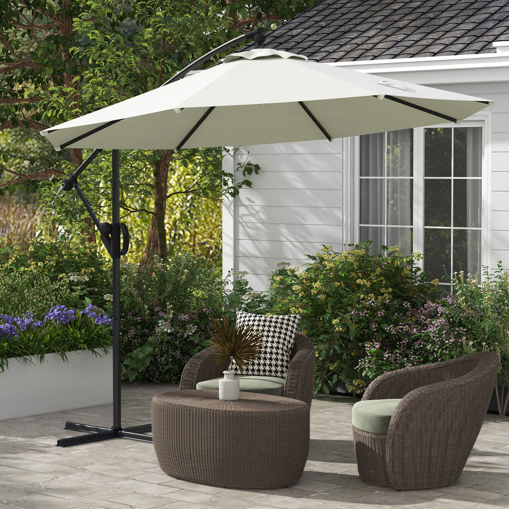 8-Rib Umbrella with Cross Base, in Aluminium, Metal and Polyester, Ø3x2.6 m, Cream - Borgè