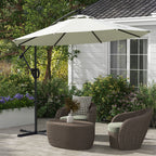 8-Rib Umbrella with Cross Base, in Aluminium, Metal and Polyester, Ø3x2.6 m, Cream - Borgè