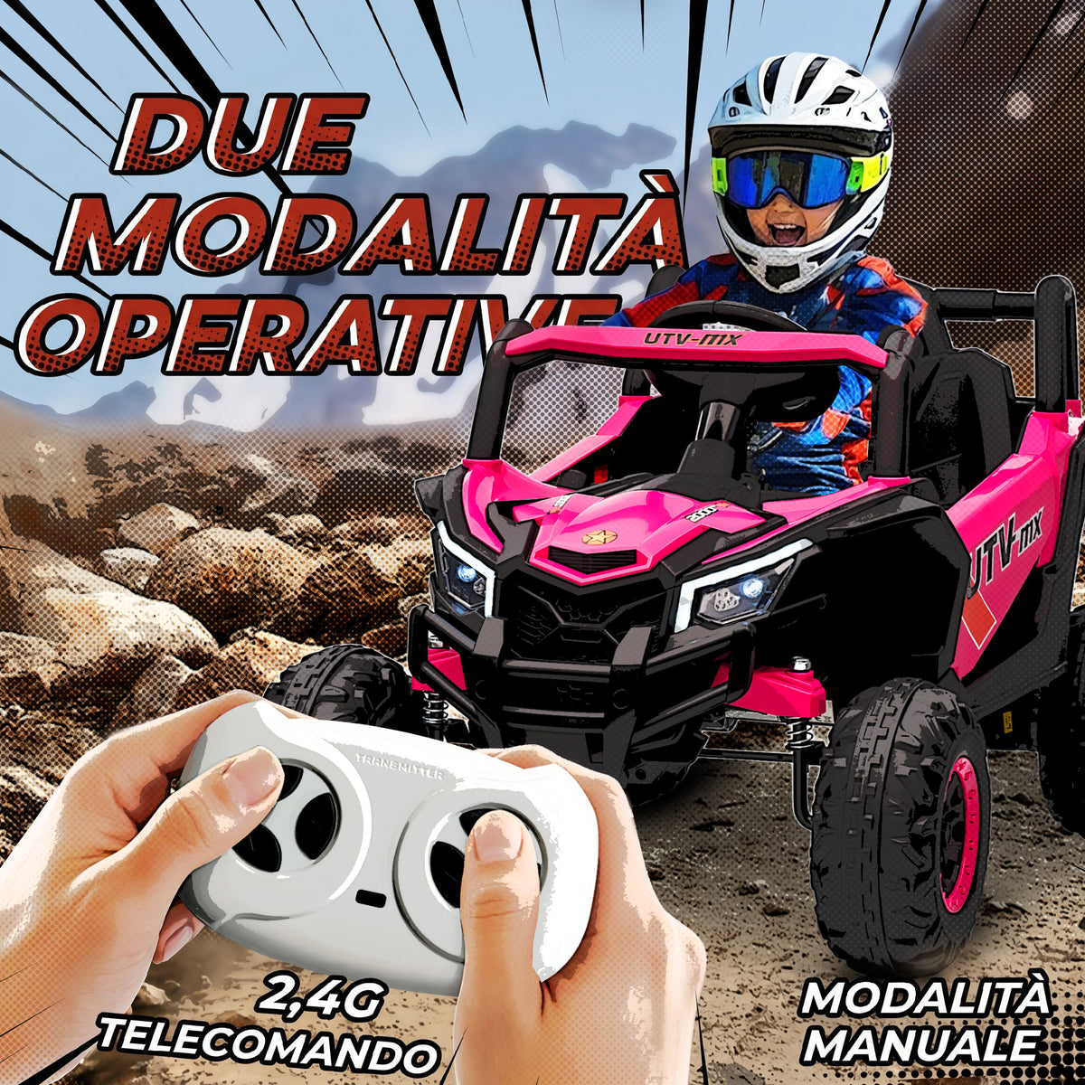 AIYAPLAY Kids Electric Ride-On UTV 12V with Seat Belt, Remote Control, Suspension, USB, 3-7 km/h, 3-5 Years, Pink