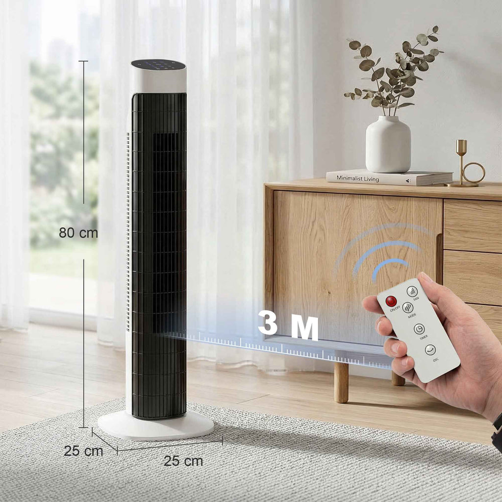 80cm 70° Oscillating Floor Tower Fan, Black and White