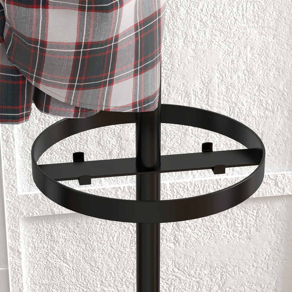 HOMCOM Floor Coat Hanger with Umbrella Holder and 8 Metal Disc Hooks Ø34 x 177cm, Black - Borgè