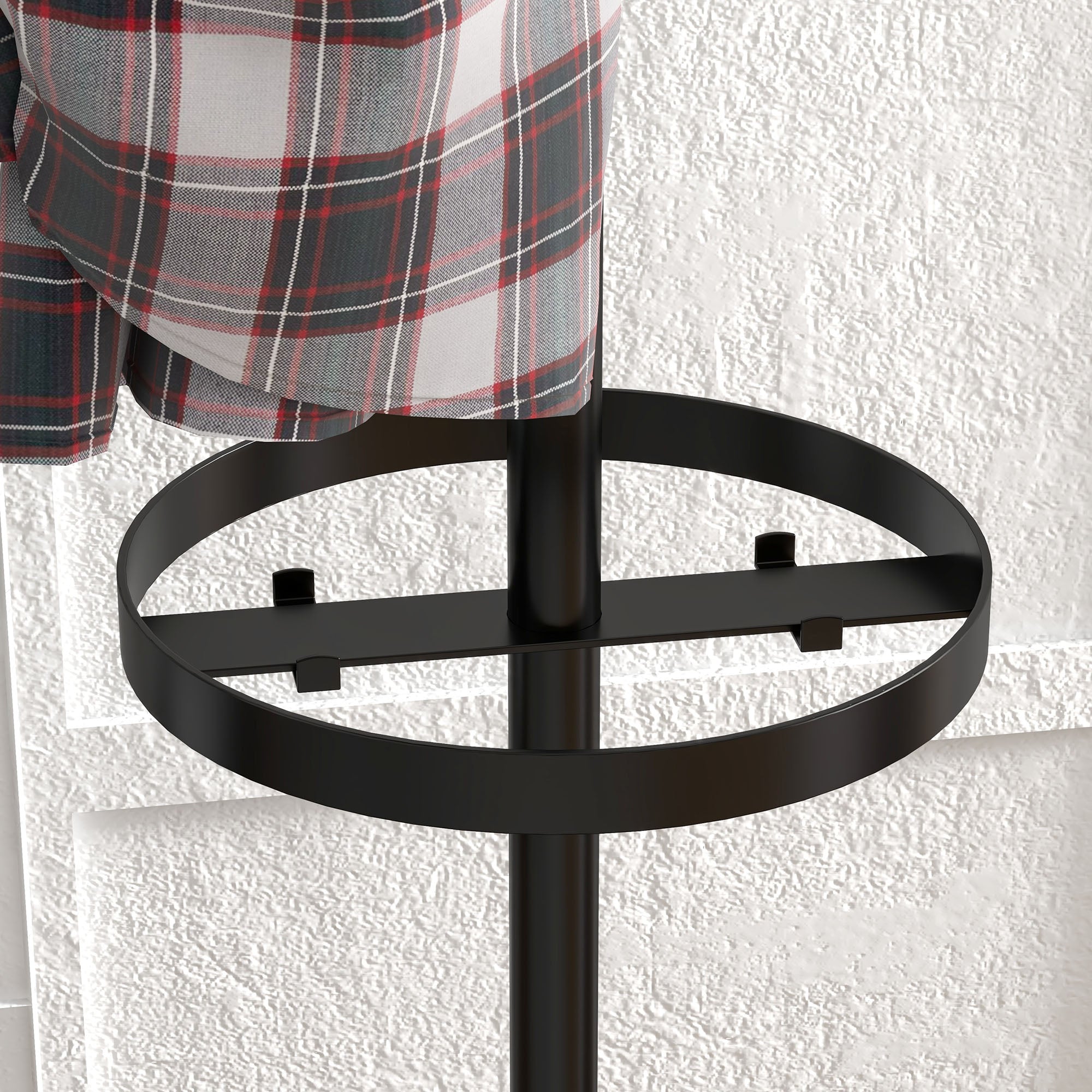 HOMCOM Floor Coat Hanger with Umbrella Holder and 8 Metal Disc Hooks Ø34 x 177cm, Black - Borgè