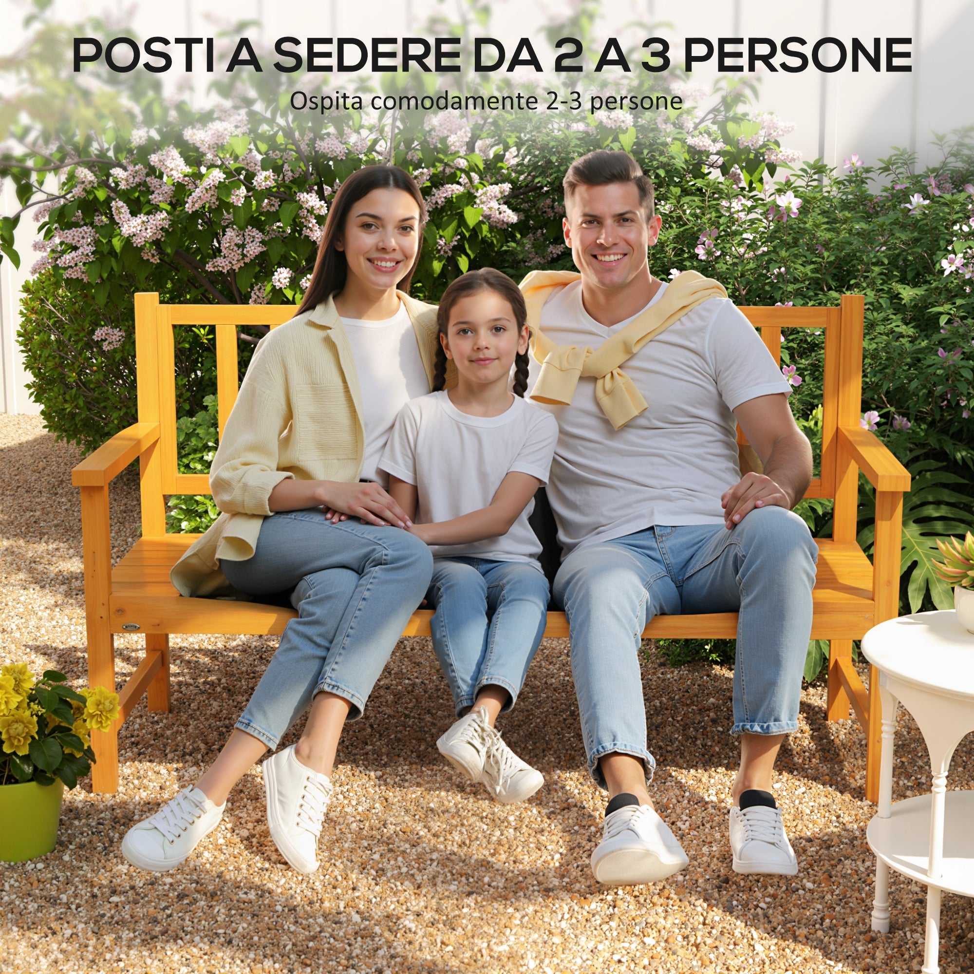 Outsunny Garden Bench with Liftable Central Table and Armrests, Wooden, 153x56x91 cm, Light Brown