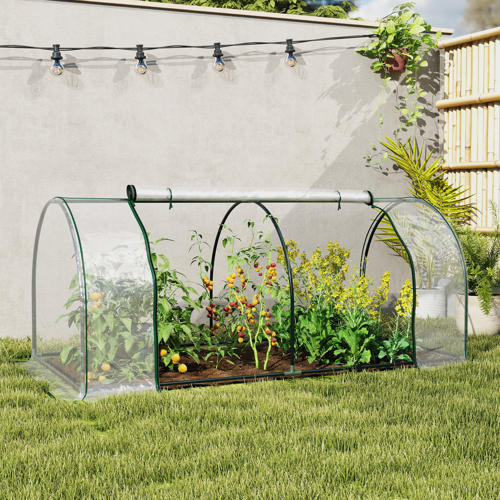 Outsunny Steel Tunnel Greenhouse with PVC Cover, 200x100x80 cm, Transparent and Green
