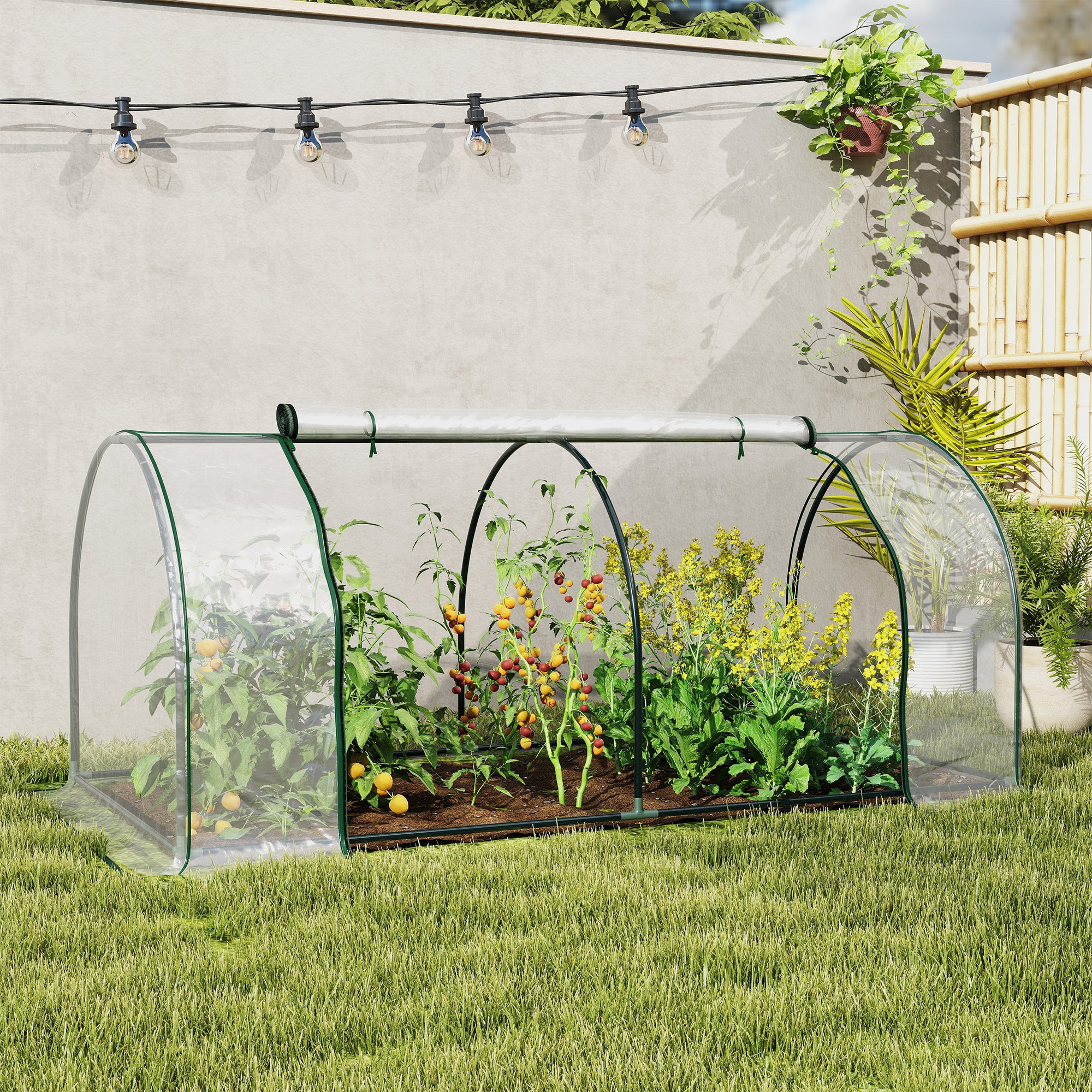 Outsunny Steel Tunnel Greenhouse with PVC Cover, 200x100x80 cm, Transparent and Green