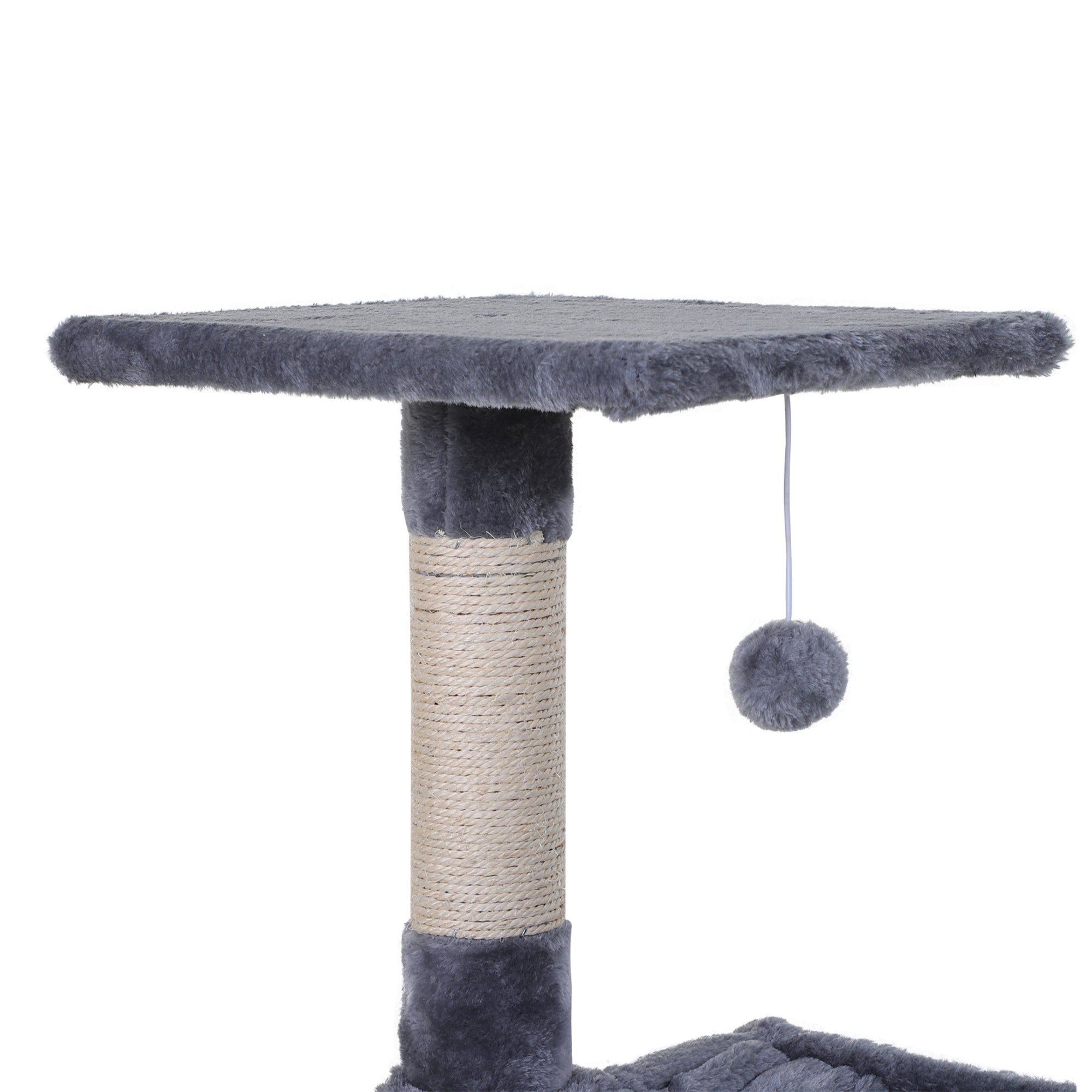 Multi-Level Cat Scratching Post with Hammock and Ball, Wood and Plush, 50x36x70cm, Grey