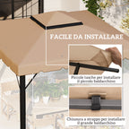 Outsunny 3x3m 2-Tier Gazebo Roof with 8 Drainage Holes in Khaki Polyester