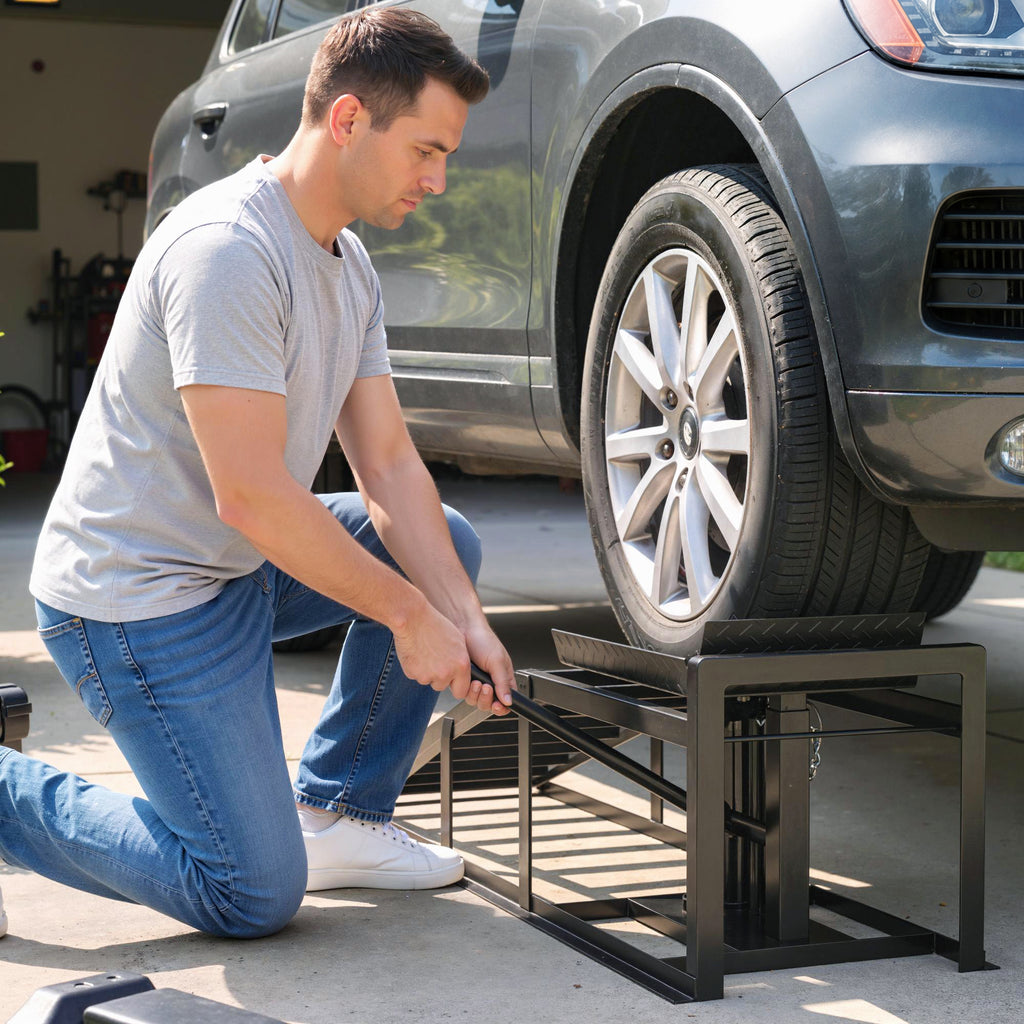 HOMCOM 2 Hydraulic Car Ramps, 3T Capacity, Height 23-32.5cm, Black