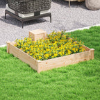 Outdoor Planter in Fir Wood with Composter and Open Bottom, 123x123x25.5 cm, Wood color