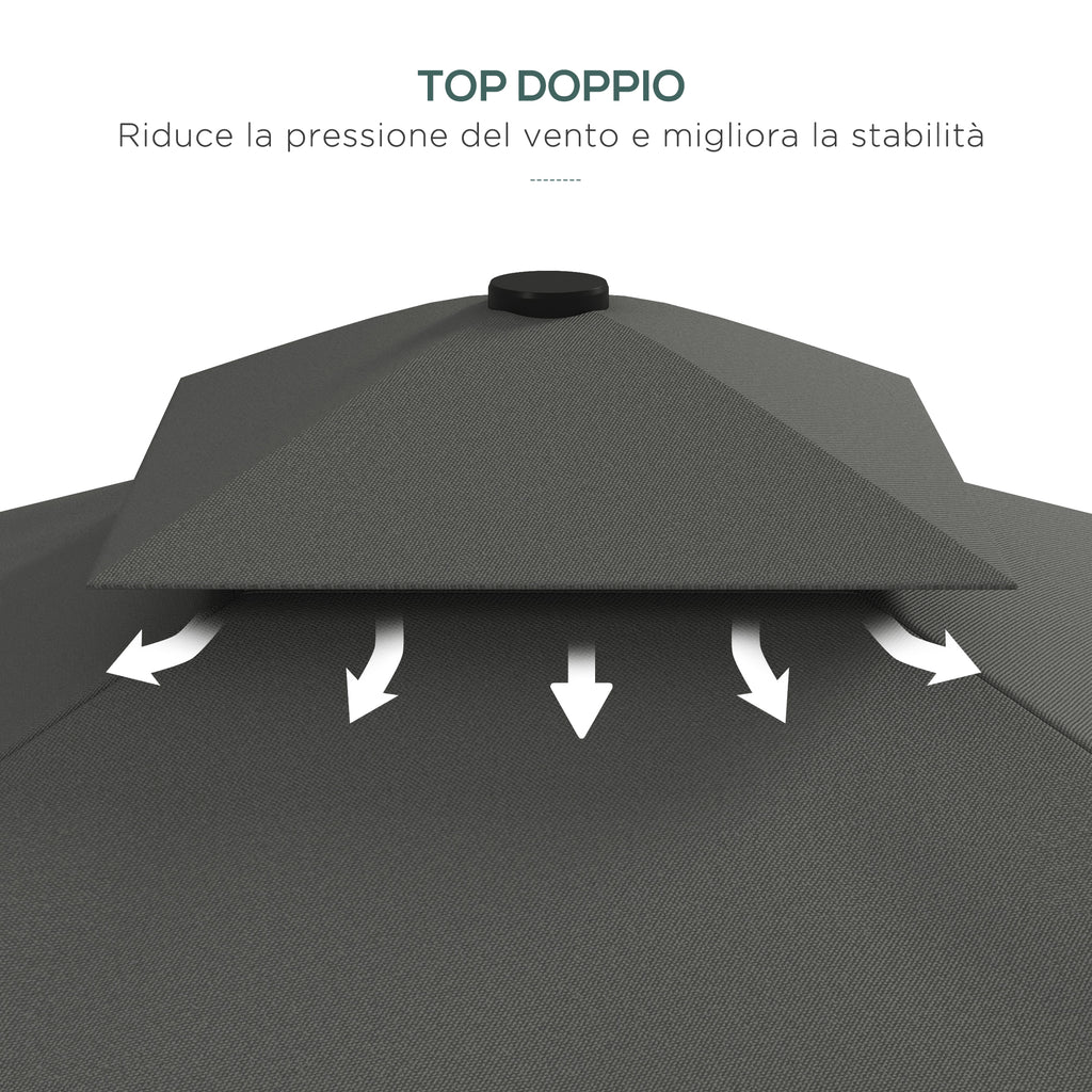 Cantilever Umbrella with Double Roof, Crank Opening and Cross Base, 2.5x2.5m, Grey