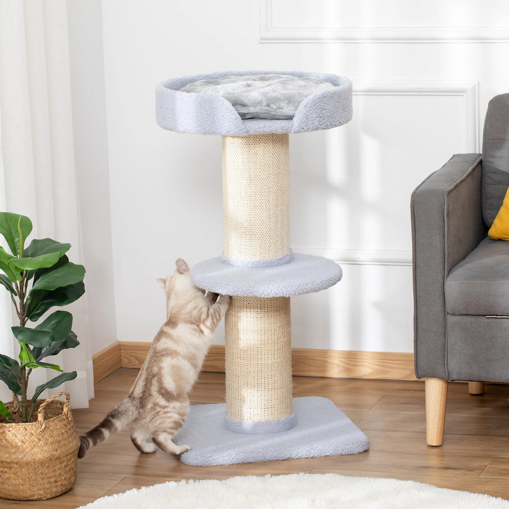 Cat Scratching Post with Bed, Plush Cover and Sisal Pole, 45x45x91cm, Blue - Borge' Group Limited