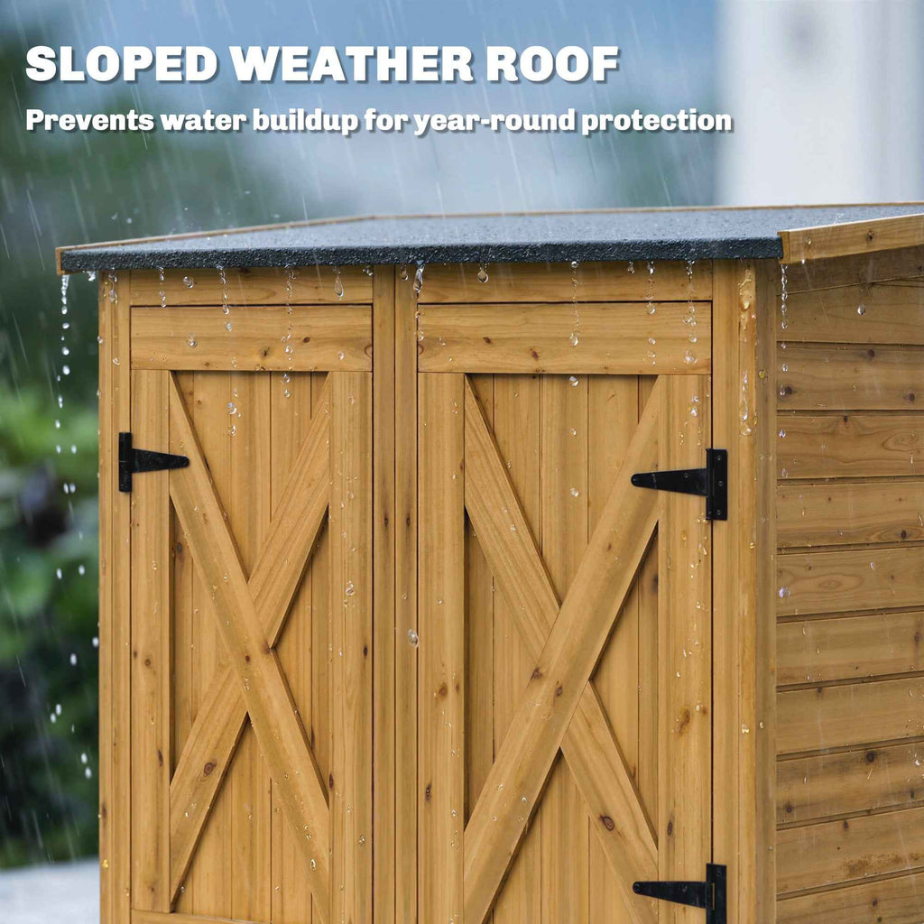 Outsunny Brown Wooden Shed, Tool Storage with 2 Shelves