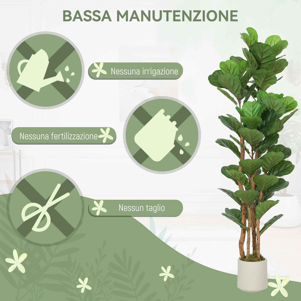 HOMCOM Artificial Green Fig Plant in PEVA and Wood with PP and Cement Container Pot, 50x50x150 cm