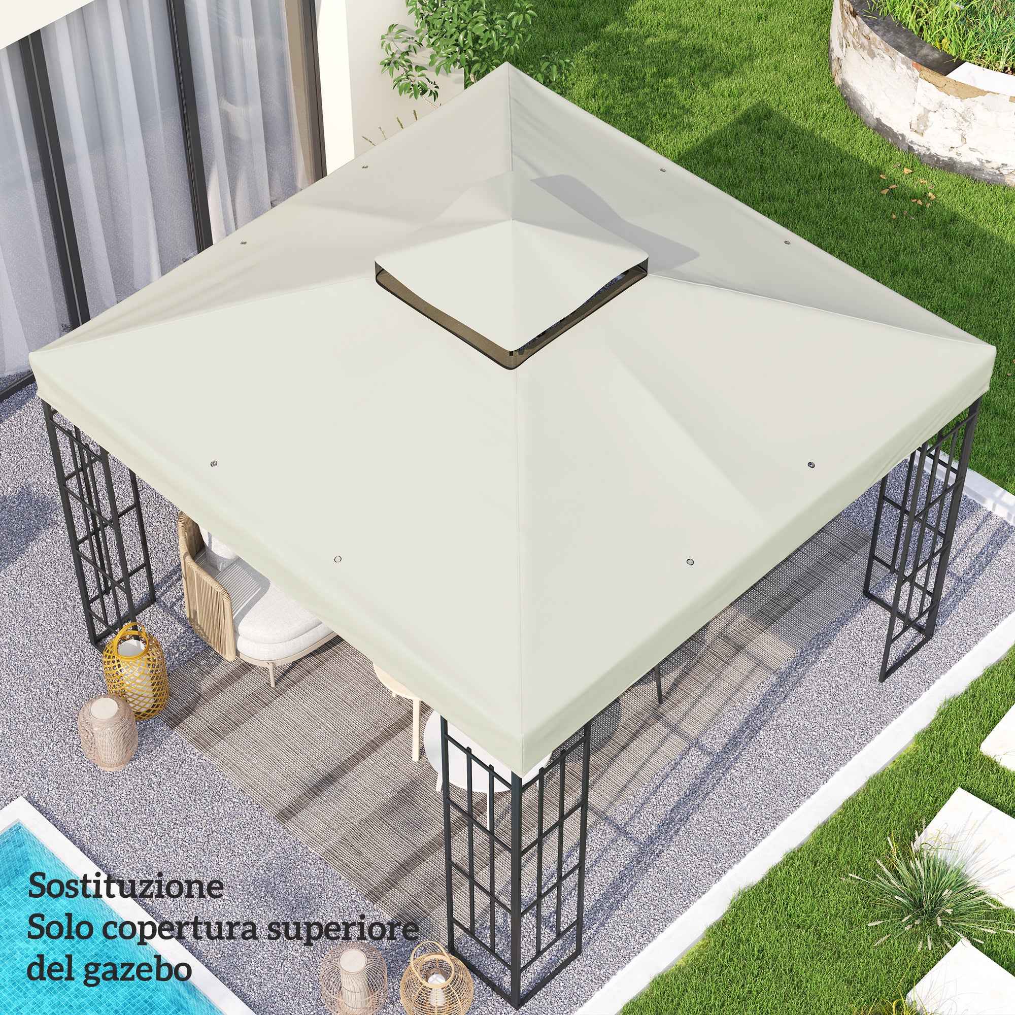 Outsunny 3x3m UPF30+ 2-Tier Garden Gazebo Cover in Light Grey Polyester