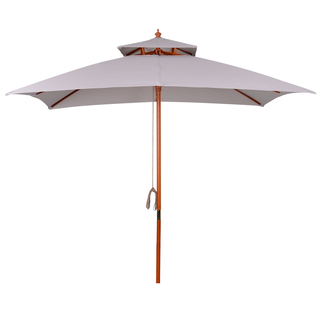 Garden Umbrella 3x3m with 8 Bamboo Ribs and 2-Tier Parasol Cover, Gray