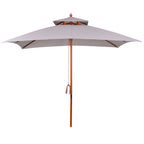 Garden Umbrella 3x3m with 8 Bamboo Ribs and 2-Tier Parasol Cover, Gray