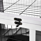 Rabbit and Guinea Pig Cage with 4 Wheels, House and Ramp, Natural Wood, Grey and White, 90x53x59cm - Borge' Group Limited