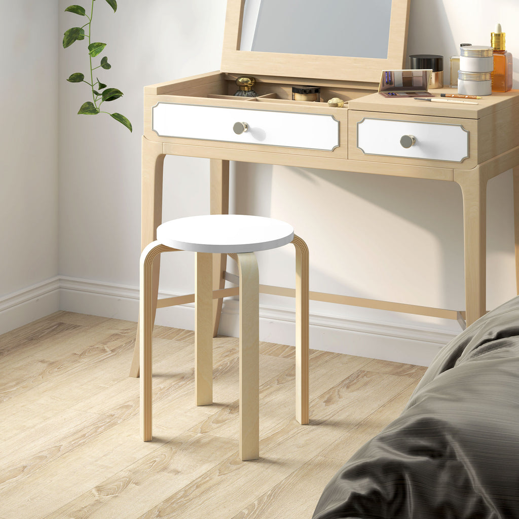 Set of 4 Stackable Round Wooden Stools, White, Ø40x45 cm