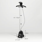 1.4L Vertical Steam Iron with Extendable Rod and 2 Wheels, in ABS and PP, 26x21.5x29 cm, Black