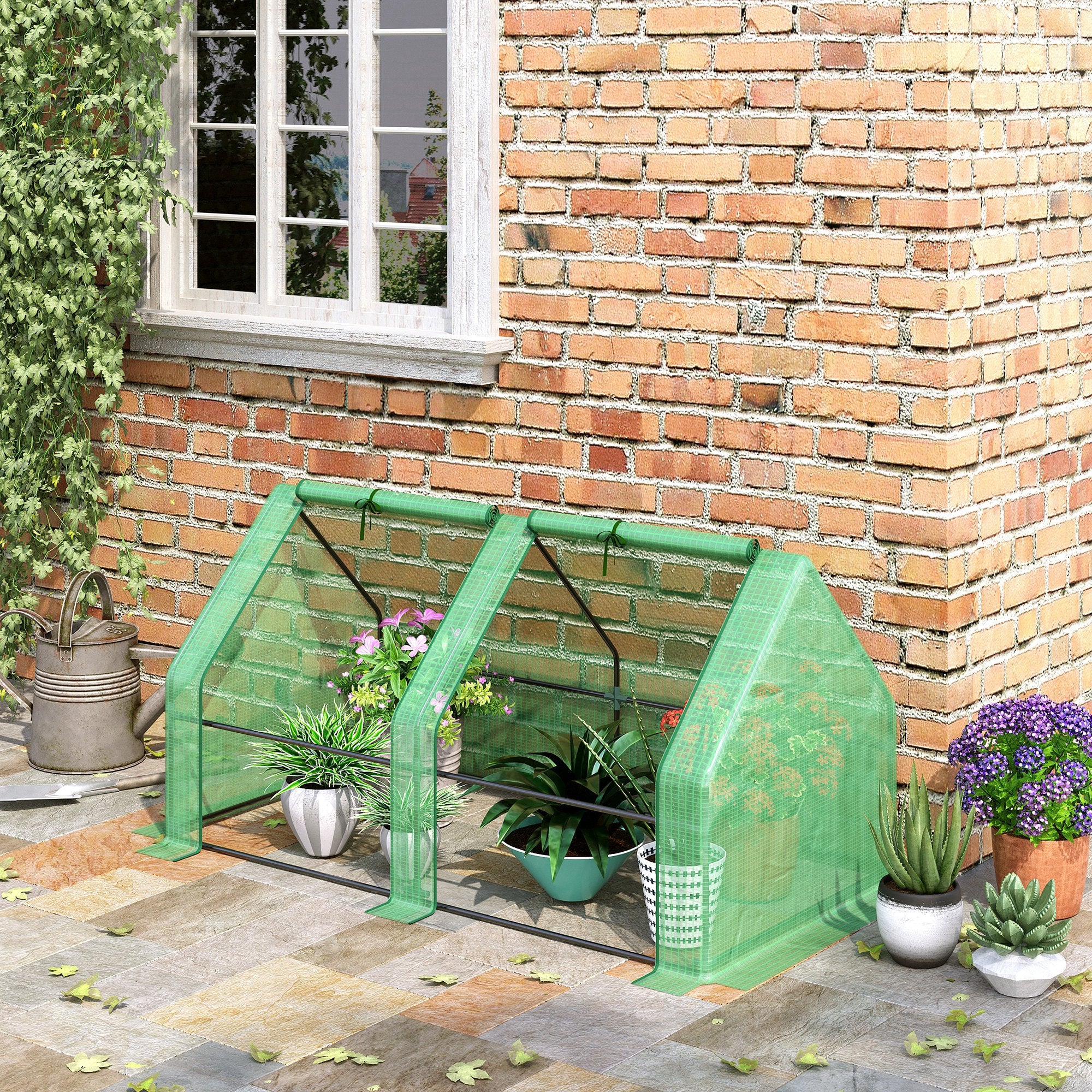 Garden Greenhouse with Reinforced PE Cover and Steel Frame, 180x90x90cm, Green