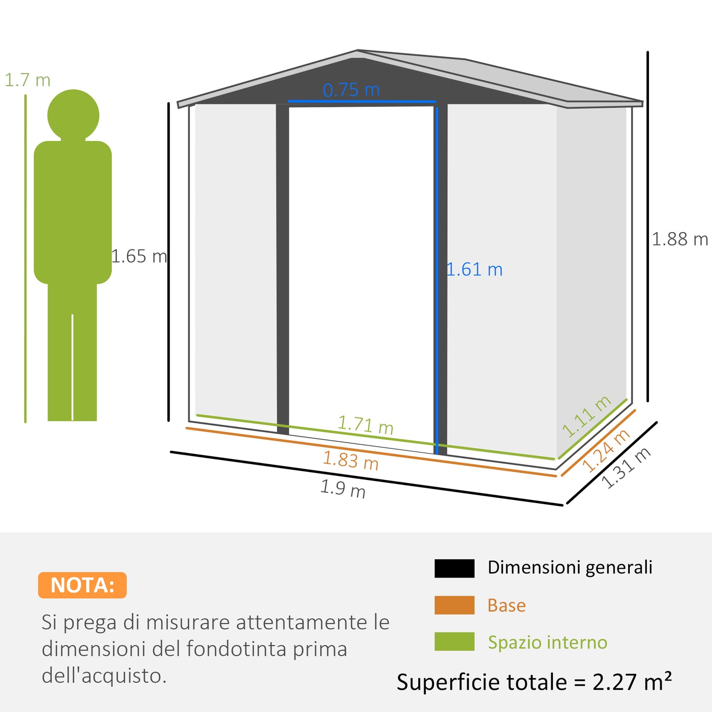 Outdoor Steel Garden House Shed with Air Vents and Lock, 1.9x1.3m, Oak Color - Borgè