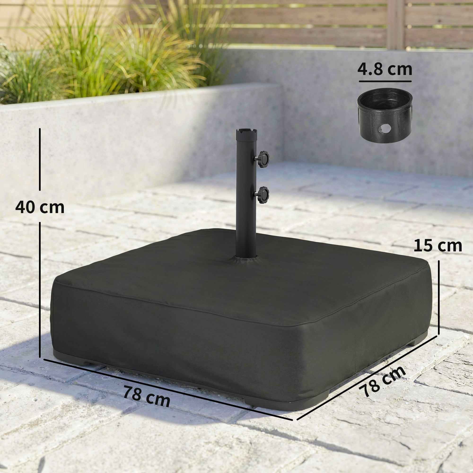 Outsunny Sand Fillable Umbrella Base 80kg/Wet Sand 90kg, for Ø48mm Poles, Black