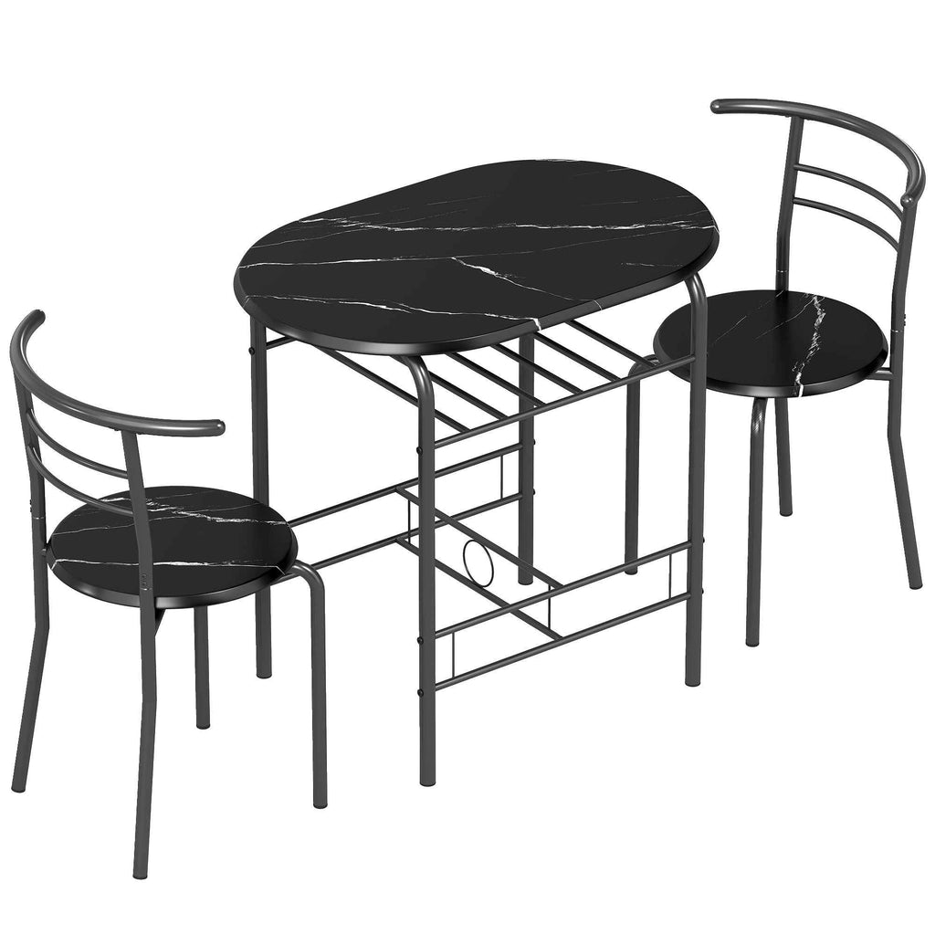 HOMCOM Modern Dining Table and 2 Chairs Set, 3-Piece Space-Saving Furniture for Kitchen, Balcony, Restaurant or Bar, Brown and Black
