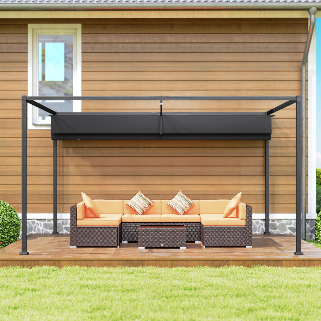 Outsunny Pergola Gazebo Outdoor 3x2.1 m with Retractable Metal and Polyester Canopy, Black