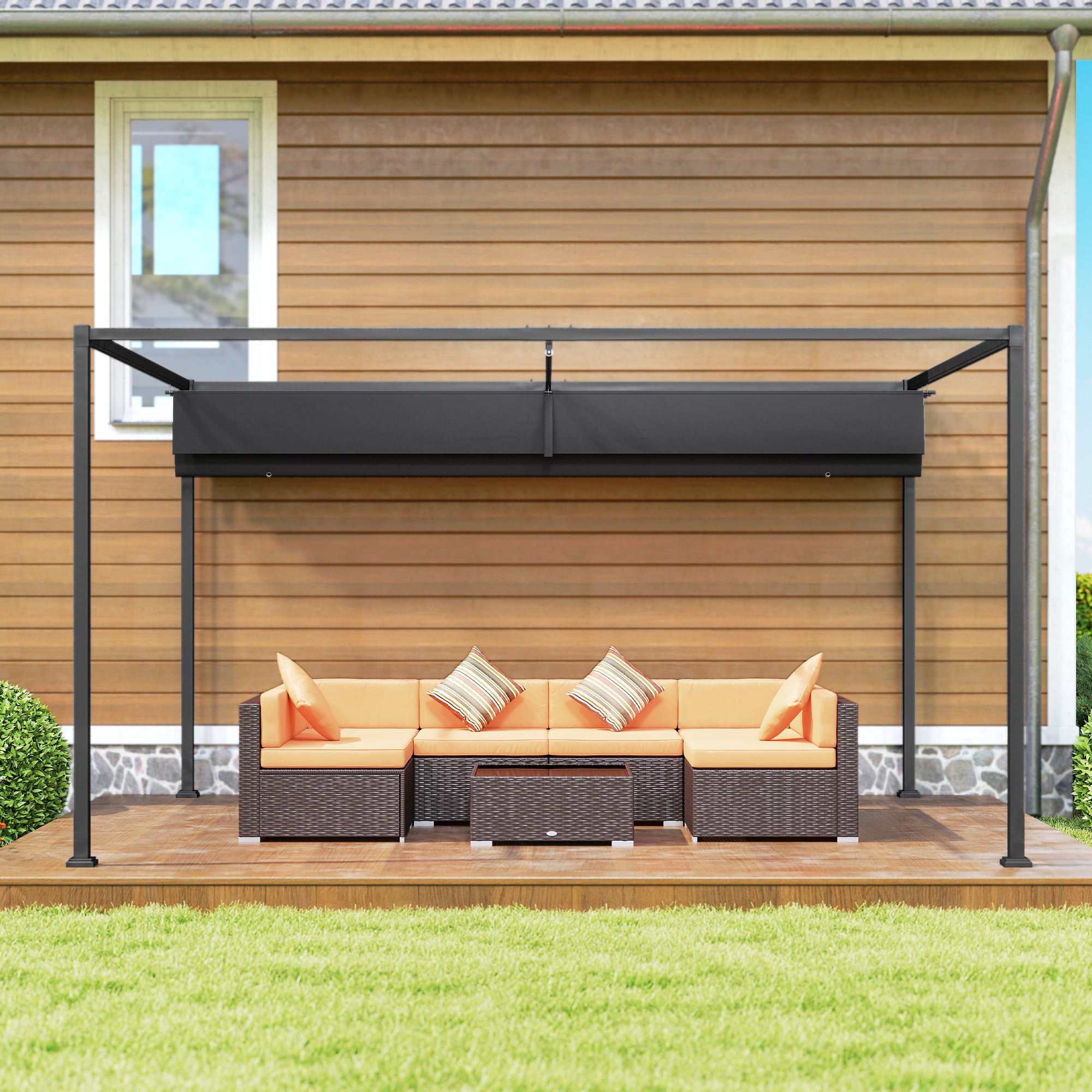 Outsunny Pergola Gazebo Outdoor 3x2.1 m with Retractable Metal and Polyester Canopy, Black