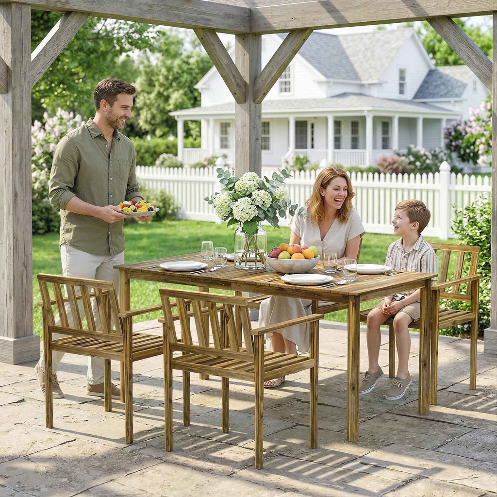 Outsunny 5-Piece Garden Dining Set, Table and Chairs for 4, Teak