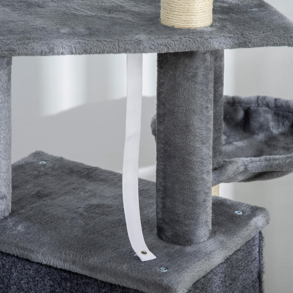PawHut Cat Tree, 127 cm Tall, with Sisal Scratching Posts, Ramp, Basket, Kennel, Hammock, Grey