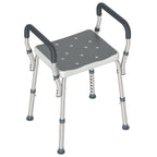 HOMCOM Adjustable Shower Stool with Armrests and Drainage Holes in Aluminum, 52x45x57-69 cm, Gray