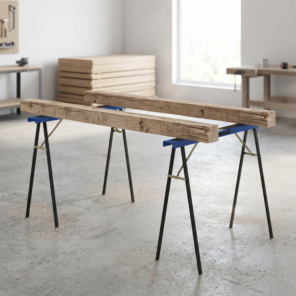 HOMCOM Set of 2 Folding Sawhorses with Non-Slip EVA Surface for Sawing, Blue and Black
