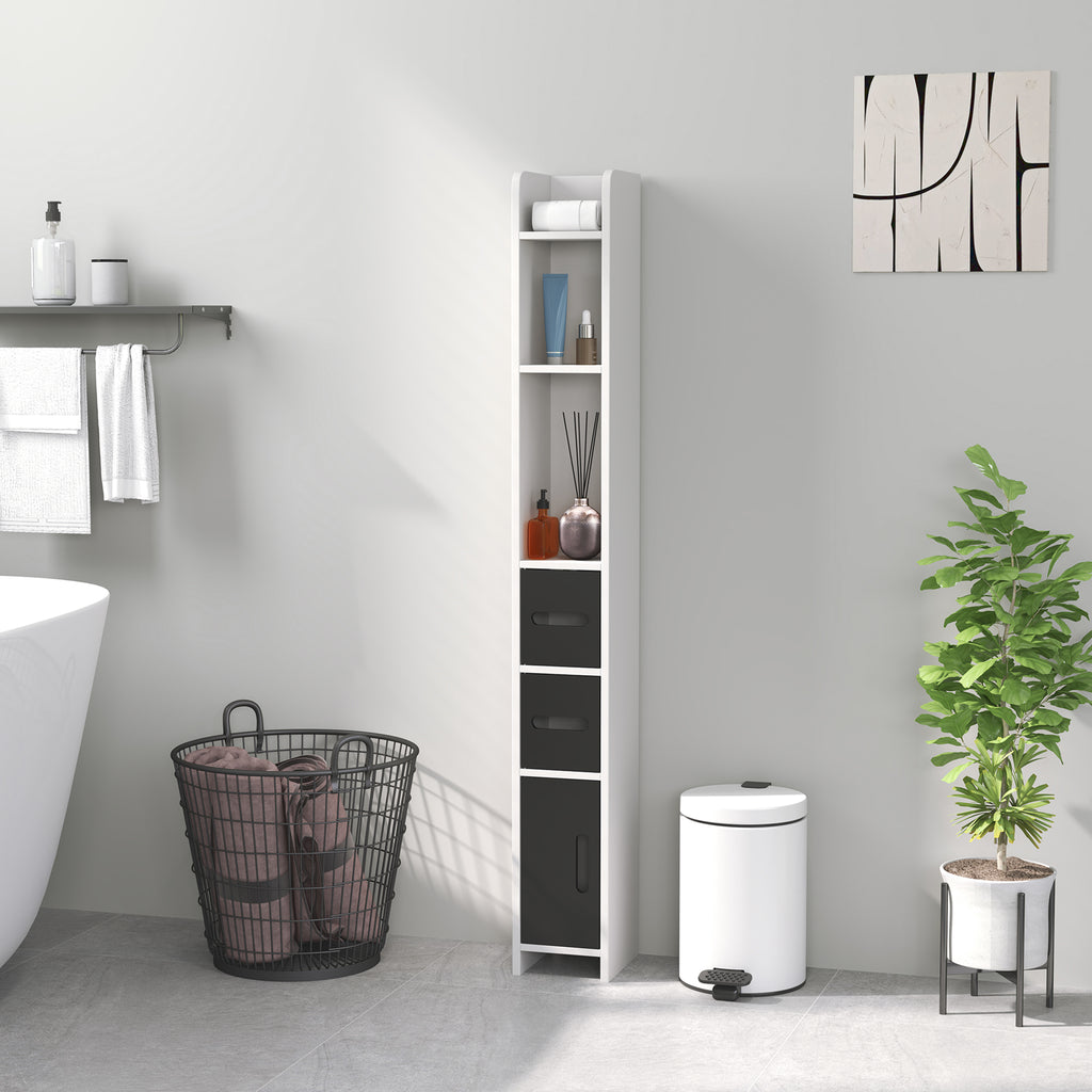 kleankin Bathroom Column with 3 Shelves and 3 Cabinets, Wooden, 15x17x120 cm, Black and White