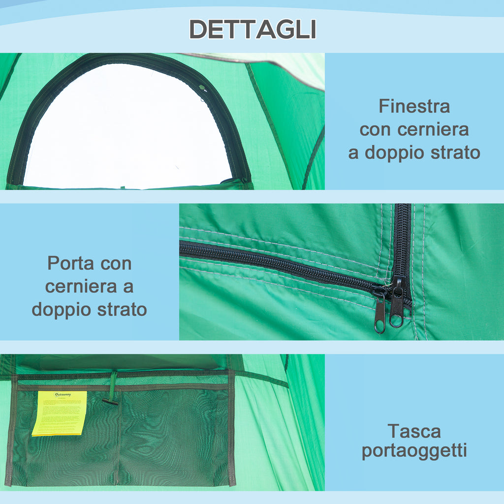 Camping Shower Tent with Carry Bag and Storage Pocket 122x122x213cm, Green