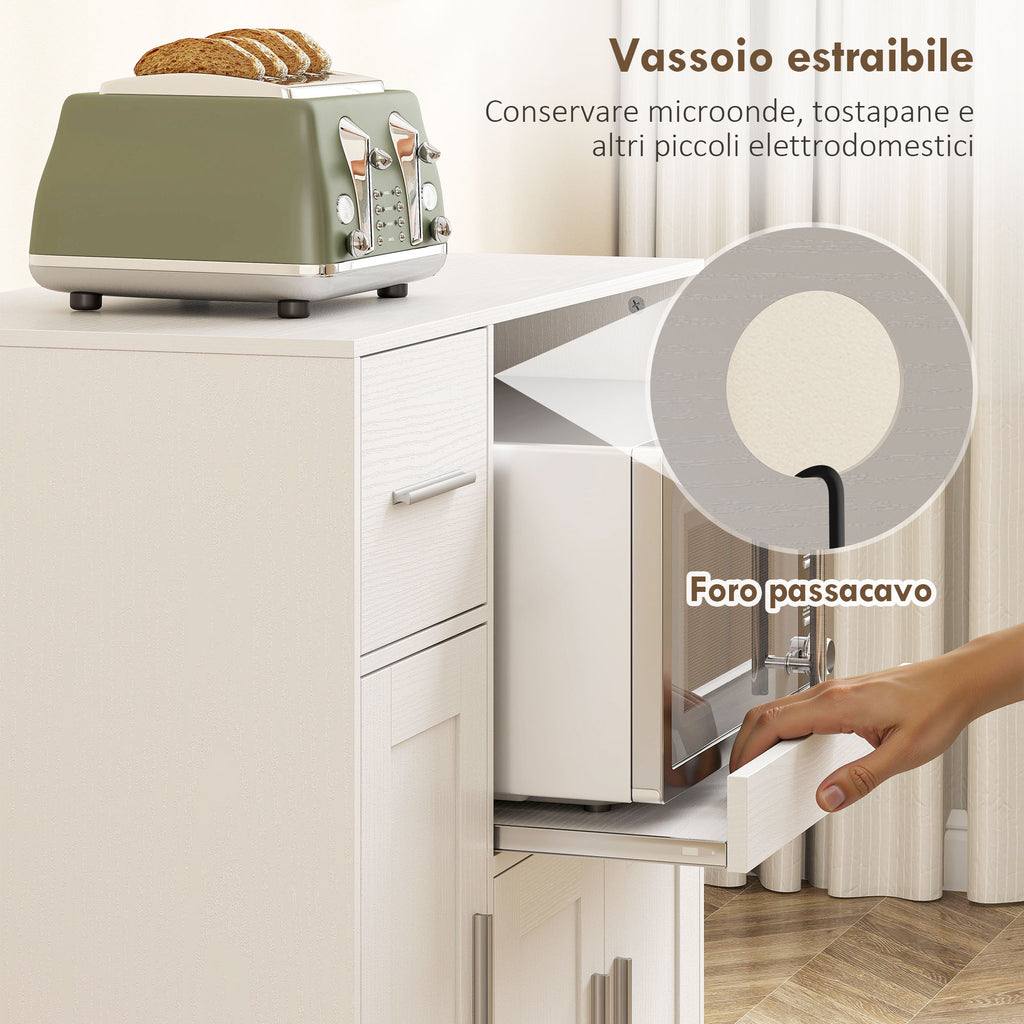 HOMCOM Wooden Microwave Cabinet with Drawer, 2 Cupboards, Open Shelf and Adjustable Top, 80x40x88.7 cm, White