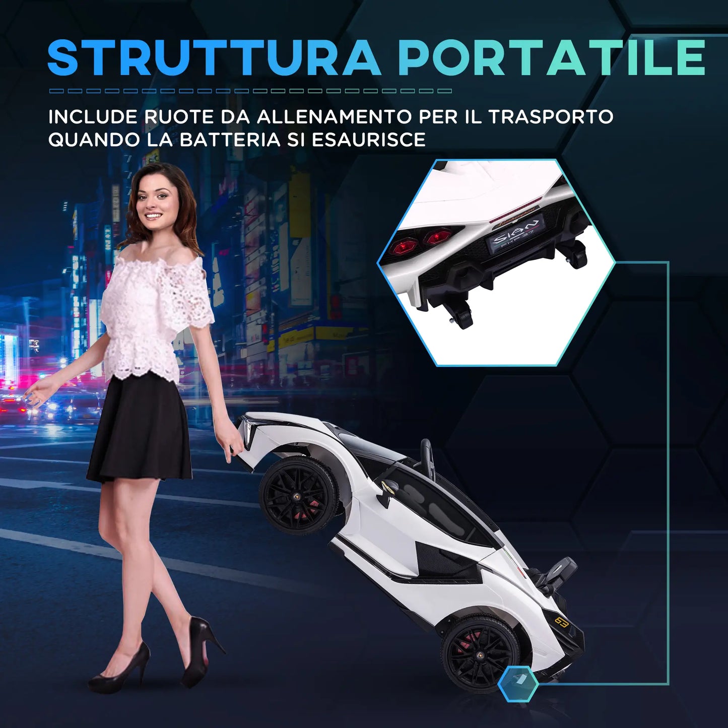 Electric Car for Children 3-5 Years Lamborghini 12V with Remote Control and Speed 3-5km/h, White