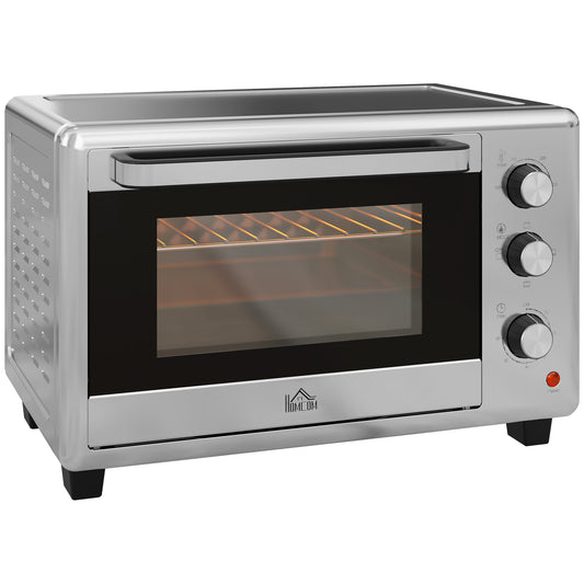 30L Electric Oven with 3 Cooking Functions, Adjustable Temperature and Timer, 1600W, Silver