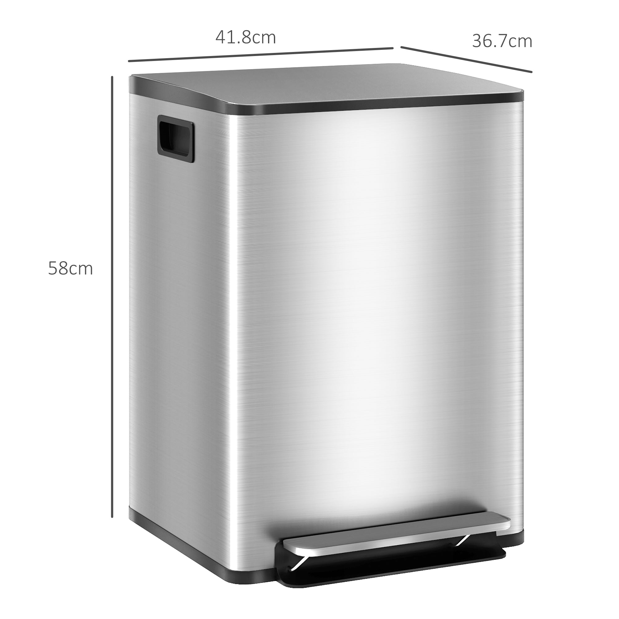 Dustbin 20L 2-Section Pedal Waste Bin with Silent Lid, in Stainless Steel and PP, 41.8x36.7x58 cm