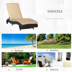 PE Rattan Garden Lounger with Adjustable Backrest and Cushion, 207x70x70cm, Black