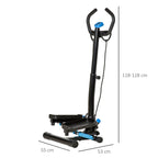 HOMCOM Stepper with LCD Monitor, Adjustable Handlebar and Elastic Bands, 55x53x118-128cm, Black and Blue - Borgè