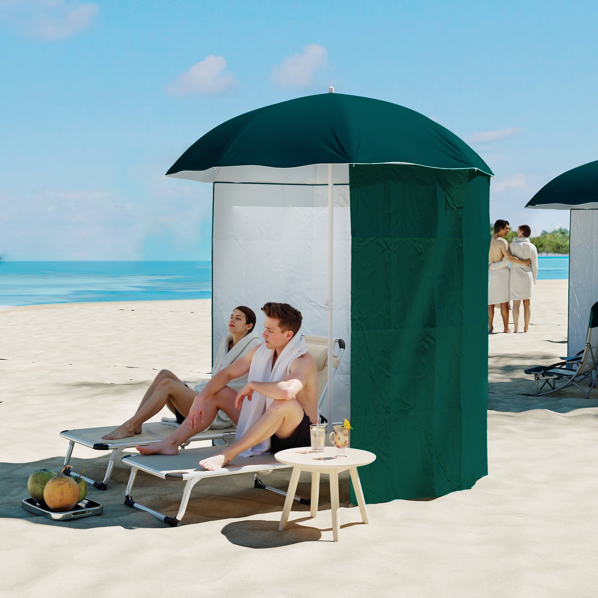 Outsunny 2x2m Beach and Garden Umbrella with Awning, Polyester and Metal, Green and White