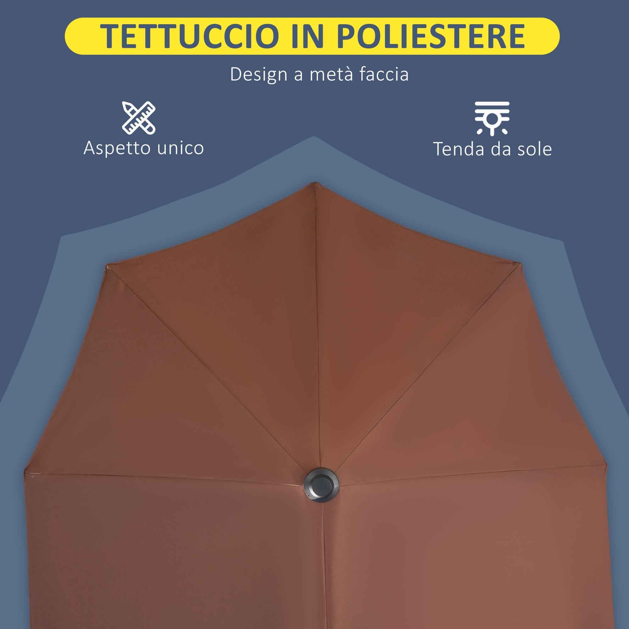 Outsunny Double Crescent Umbrella 2x2 m with Crank Opening and Cross Support, in Steel and Polyester, Coffee
