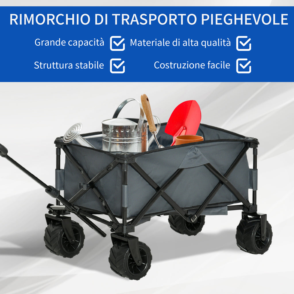 Outsunny Garden Trolley max load 70kg with Telescopic Handle, in Metal and Oxford Fabric, 108x55 cm, Gray - Borgè
