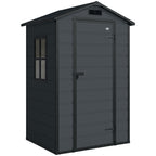 Outsunny 2-Door Tool Shed with Windows and Air Vents, PP and Aluminum, 128x104x196 cm, Dark Gray
