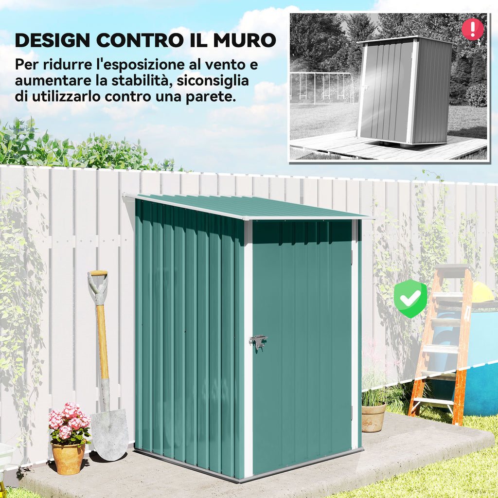 Galvanized Steel Garden Shed with Door, 100x103x160cm, Green