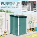 Galvanized Steel Garden Shed with Door, 100x103x160cm, Green