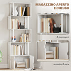 Modern Bookcase with 5 Shelves and 2-Door Wooden Cabinet, 60x23.8x179.2 cm, White