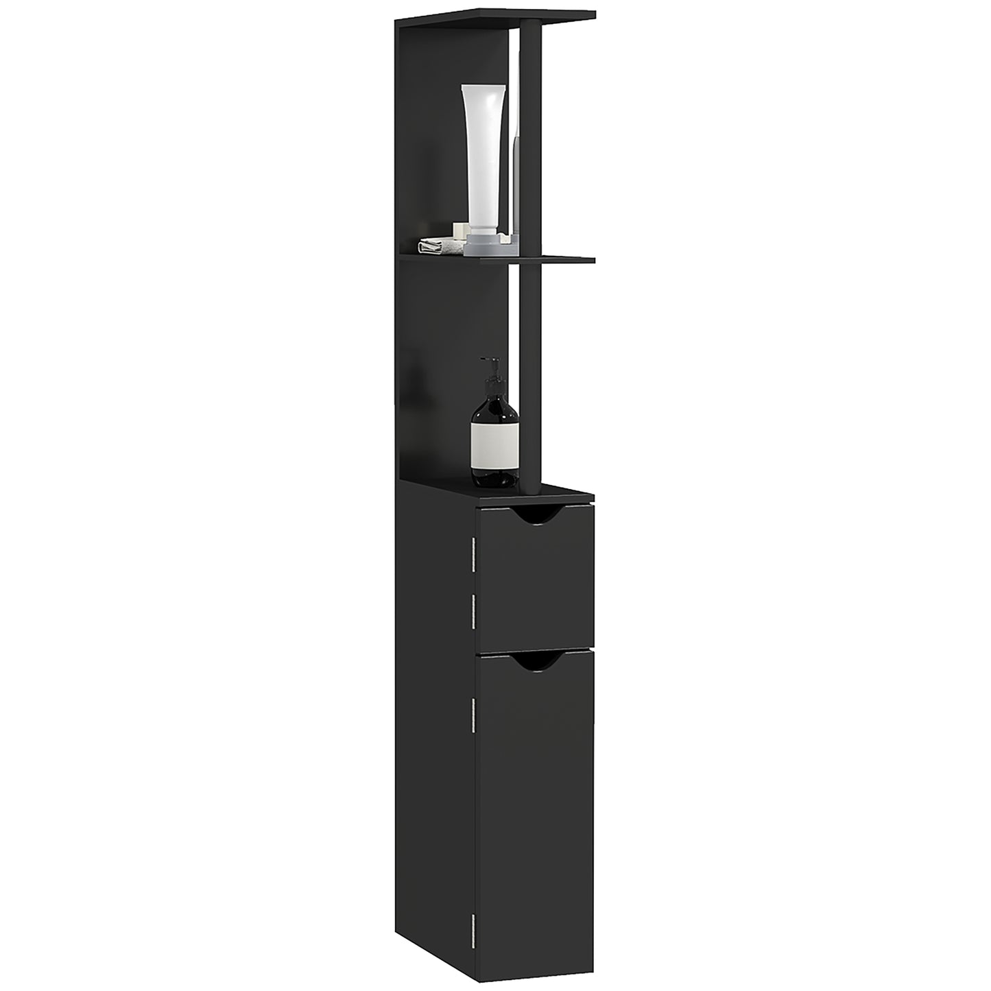 Bathroom Column with 2 Shelves and 2 Cabinets, Space-Saving Tall Cabinet 15.2x29.8x118 cm, Black